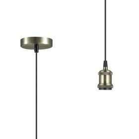 D0177  Dreifa 1.5m Single Pendant, 1 x E27, Antique Brass/Antique Base and Black Braided Cable (Maximum Load 1.5kg)